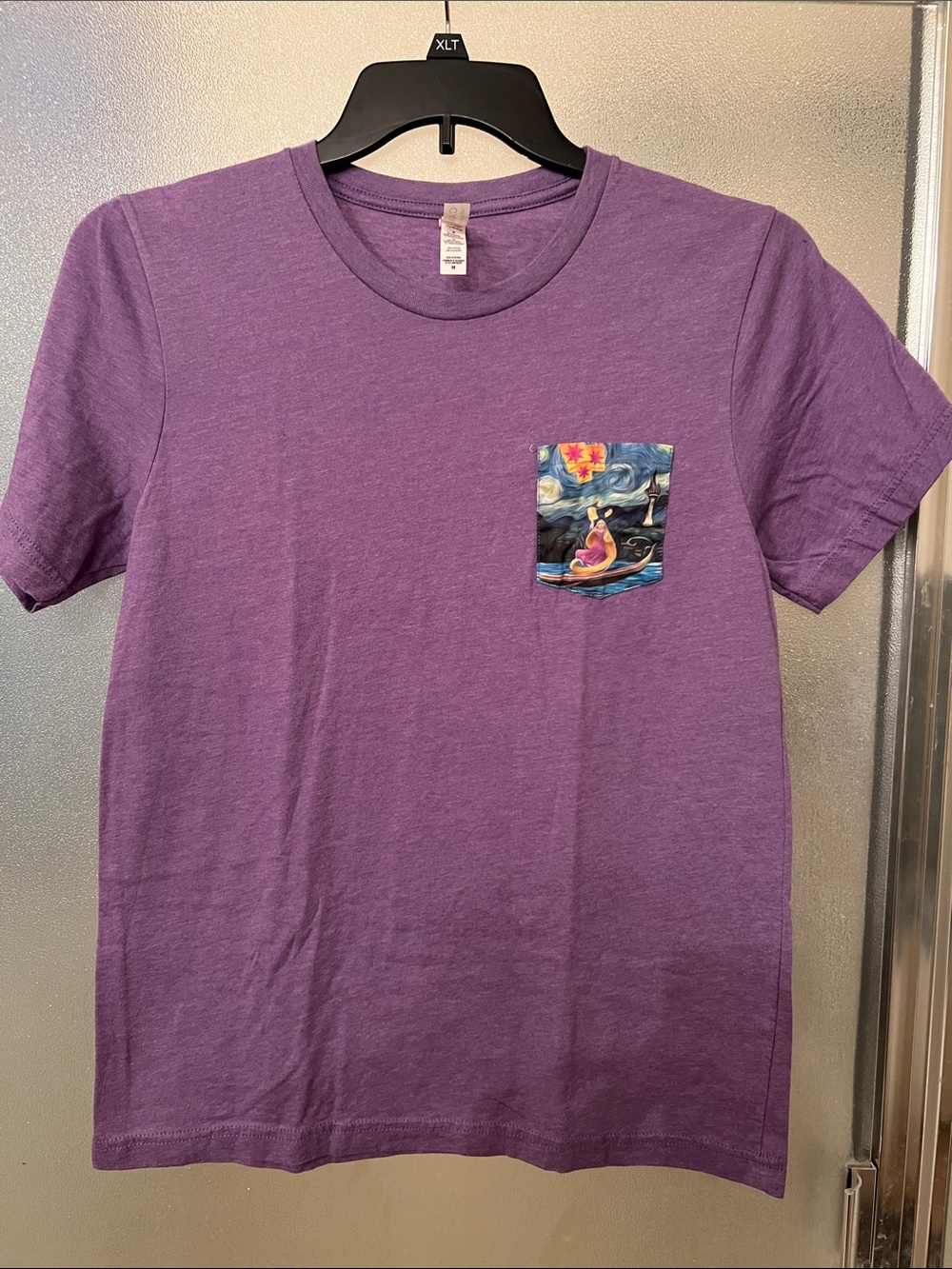 Custom Bella Canvas Purple Short Sleeve Tee with Rapunzel Tangled Pocket